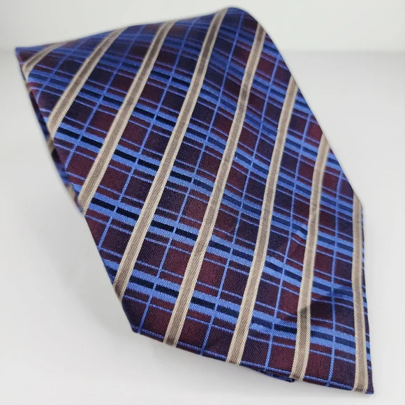 KENNETH COLE Red & Blue Plaid Silk Tie. - Picture 1 of 5